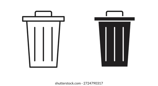 Trash Bin icon in line design and solid black and white colors for designs