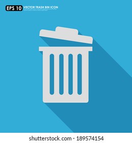 Trash bin icon on blue background