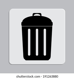 Trash bin icon on a grey flat button
