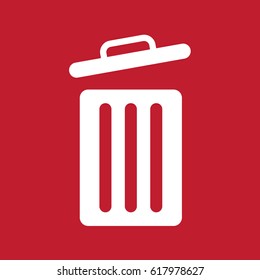 Trash bin icon on red background
