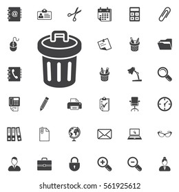 Trash bin icon on the white background. Office set of icons