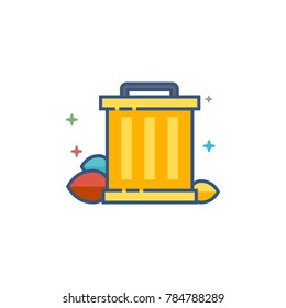 Trash bin icon in outlined flat color style. Vector illustration.