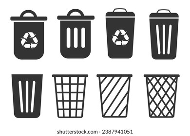 Trash bin icon. Recycling container set background vector ilustration.