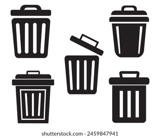 Trash bin icon set. Black vector trash feel dustbin sign elements icon, Vector isolated icons.