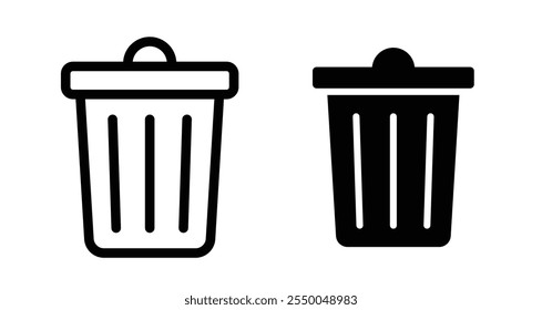 Trash bin Icon set in black filled and line.