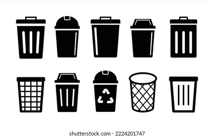 Icono de papelera. Juego de iconos de papelera. La papelera puede abrir un icono. Bastón de basura con un estilo diferente. Ilustración vectorial.	