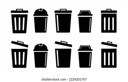 Trash bin icon. Trash bin icon set. Trash can open icon. Trash can with different style. Vector illustration.	