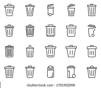 Trash bin icon set. Collection of high quality outline web pictograms in modern flat style. Black Trash bin symbol for web design and mobile app on white background. Line logo EPS10