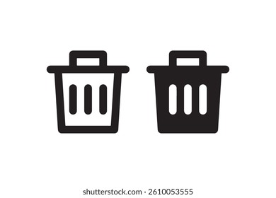 Trash bin icon set flat and outline Vector