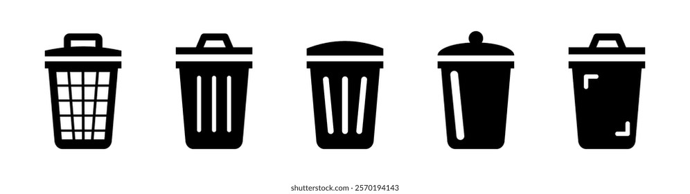 Trash Bin Icon Set in Minimalist Style