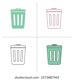 Trash Bin Icon Set with Minimalist Design