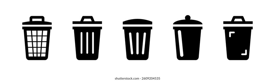 Trash Bin Icon Set in Minimalist Style