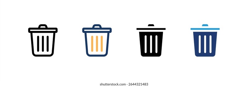 Ícone Lixeira define várias coleções de estilos. Ilustração vetorial.