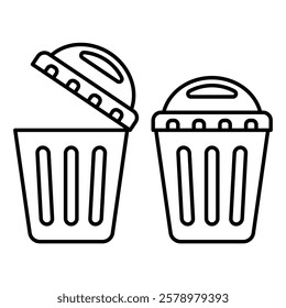 Trash Bin Icon Set – Open and Closed Lid Variations, Minimalistic and Detailed Vector Illustration Isolated on White Background for Recycling, Waste Management Designs