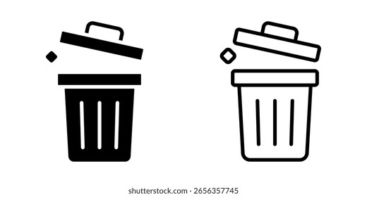 Trash Bin icon set. Simple Black and White Trashcan Line Art Icon Element