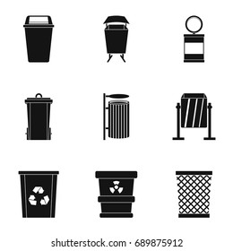 Trash Bin Icon Set. Simple Style Set Of 9 Garbage Storage Vector Icons For Web Isolated On White Background