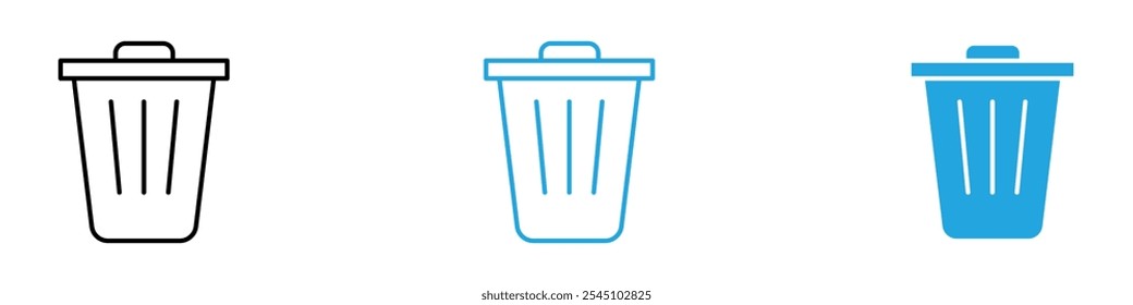 Trash Bin Icon Set Vector illustration in black