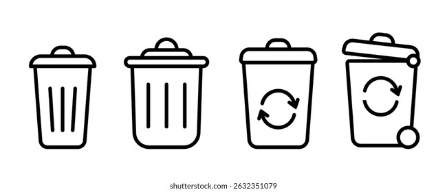 Trash bin icon set. Vector illustration