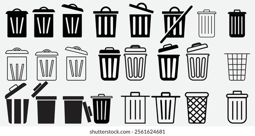 Trash Bin Icon Set – Waste Management Symbols