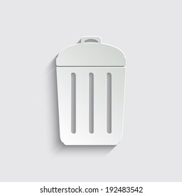 Trash bin icon with shadow on a grey background