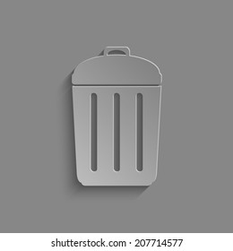 Trash bin icon with shadow on a grey background