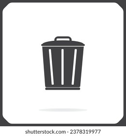 Trash bin icon with shadow on a grey background