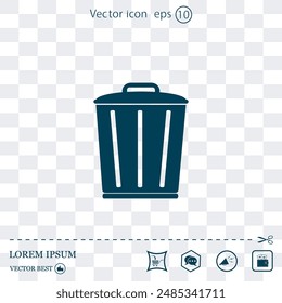 Icono de papelera con sombra sobre fondo gris