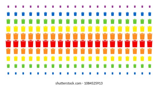 Trash Bin icon spectrum halftone pattern. Vector objects organized into halftone array with vertical spectrum gradient. Designed for backgrounds, covers, templates and abstract compositions.