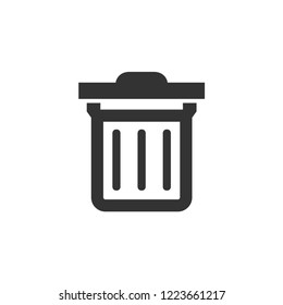 Trash bin icon in thick outline style. Black and white monochrome vector illustration.