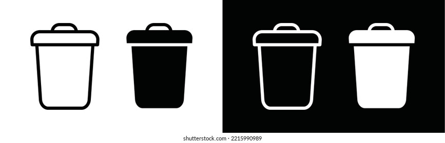 Trash Bin Icon Vector. Trash Can  Or Dust Bin Or Rubbish Bin Or Dump Place Sign Silhouette. Rubbish Bin, Garbage Can Symbol Illustration.