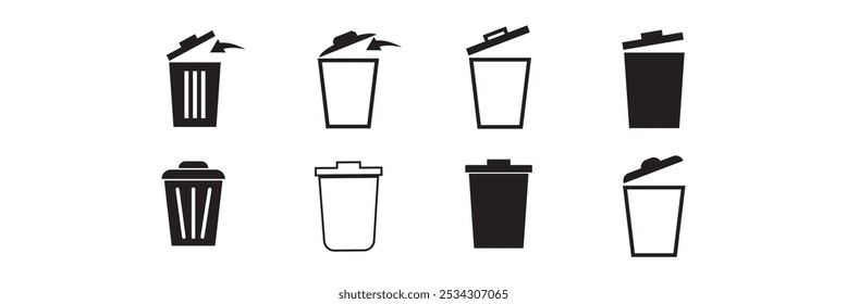 Trash bin icon vector. Trash can or dust bin or rubbish bin or dump place sign silhouette. Rubbish bin, garbage can symbol illustration.