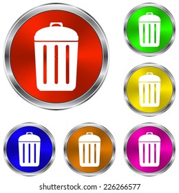 Trash bin icon - vector glossy colourful buttons