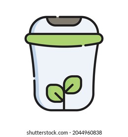 Trash Bin Icon Vector Illustration. Flat Outline Cartoon. Sustainable Energy Icon Concept Isolated Premium Vector