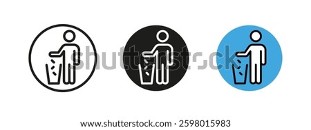 Trash bin icon. Waste disposal vector illustration. Symbol of proper garbage management, recycling and environmental responsibility for maintaining cleanliness and sustainability in public spaces.