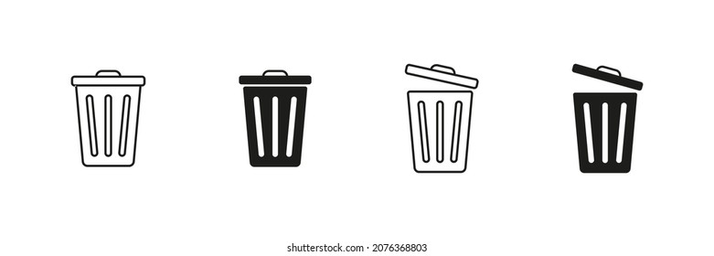 Icono de papelera. Conjunto de vectores de la papelera de desechos. Cubo de contenedores de basura. Borrar el signo de basura. Basura.