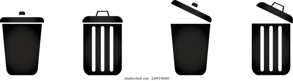 Trash bin icon. Waste bin vector set. Garbage container bucket. Delete rubbish sign. Trash basket dustbin.