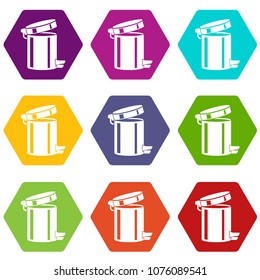 Trash bin icons 9 set coloful isolated on white for web