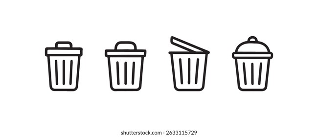 Trash bin icons in black outline style Vector