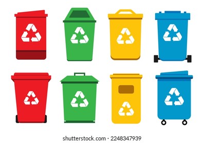 Trash bin icons design vector bundle collection. Garbage recycle sustainability symbol illustration.