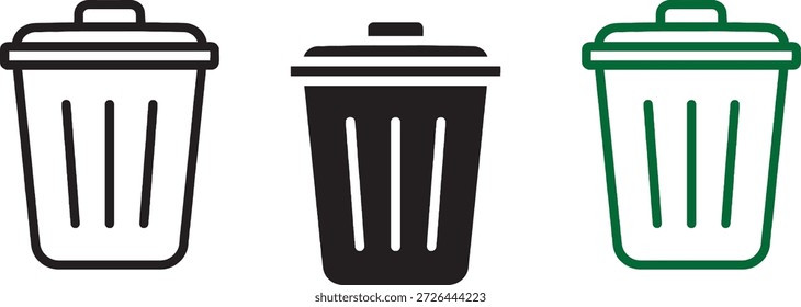 Ilustración de iconos de papelera, trazo editable, estilo de diseño plano aislado en blanco
