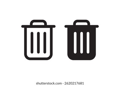 Trash bin icons in line and solid style, perfect for delete, remove, or clean UI functions.