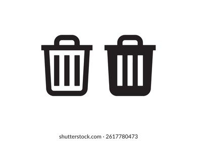 Trash bin icons in outline and solid style Vector