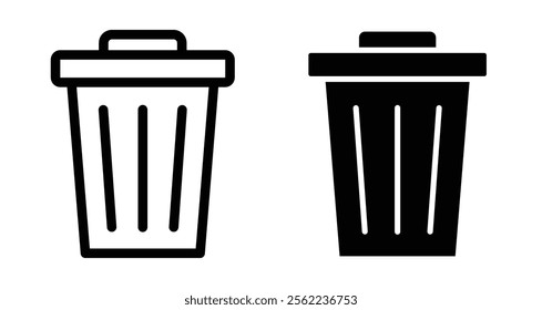 Trash bin Icons pack in outlined and flat versions