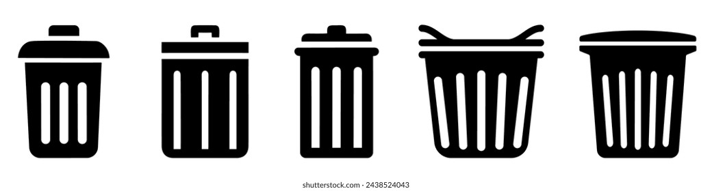 Trash bin icons set. Black and white trash bin sign. Vector illustration