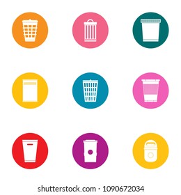 Trash bin icons set. Flat set of 9 trash bin vector icons for web isolated on white background