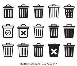 Trash bin icons set, Bin icon, delete icon button,Office trash icon,garbage icon vector design,Trash can open icon, delete sign and symbol