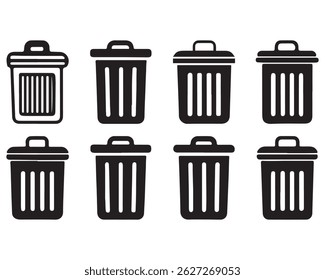 Trash bin icons set, Bin icon, delete icon button,Office trash icon,garbage icon vector design,Trash can open icon, delete sign and symbol