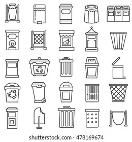 trash bin icons set. urn collection. Thin line design