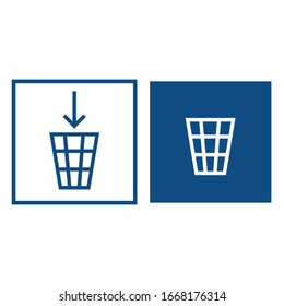 Trash bin icons. The symbol is located in a square frame. Vector illustration.