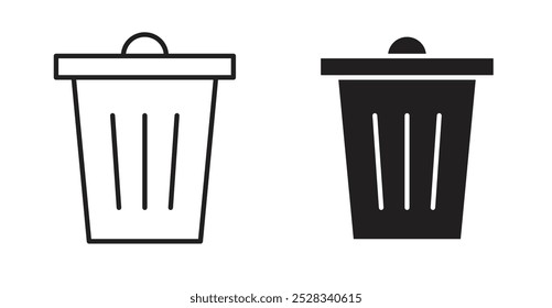 Trash Bin icons. Vector set in filled and line style.